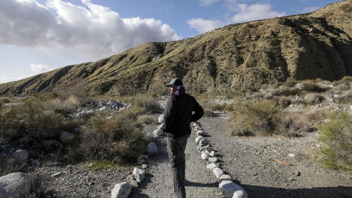 Jack Thompson, desert regional director of the Whitewater Preserve, on the trail.