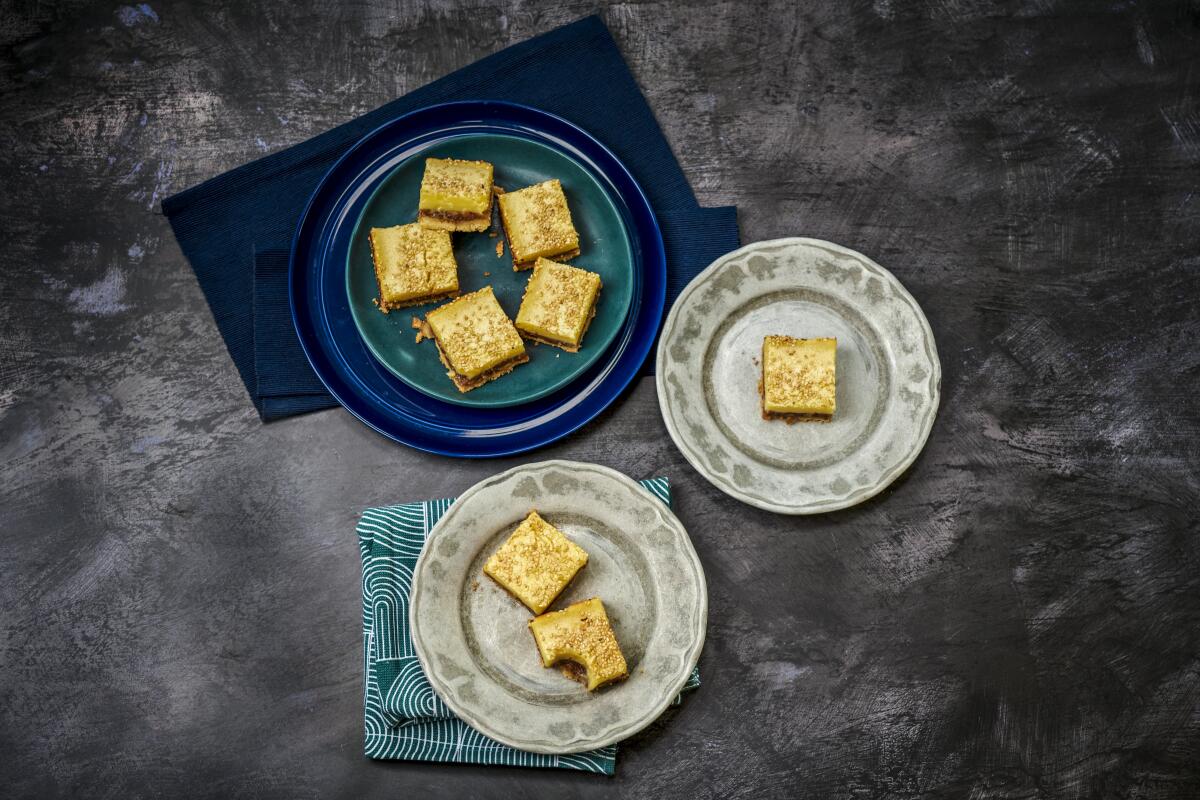 Three plates of lemon bars 