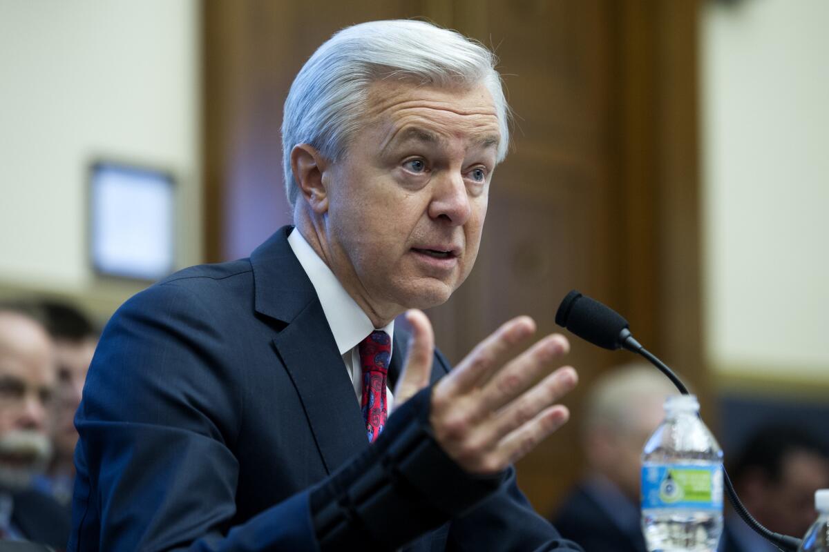 Wells Fargo CEO John Stumpf testifies on Capitol Hill before the House Financial Services Committee.
