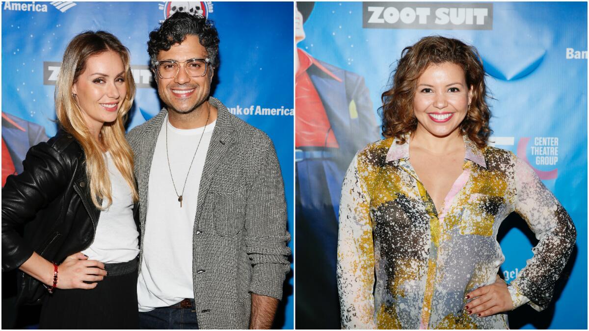 From left: Heidi Balvanera and Jaime Camil and Justina Machado at the opening performance of "Zoot Suit" at Mark Taper Forum on Feb. 12.