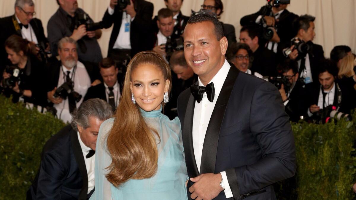Jennifer Lopez and Alex Rodriguez appear together at the Met Gala on May 1 in New York.