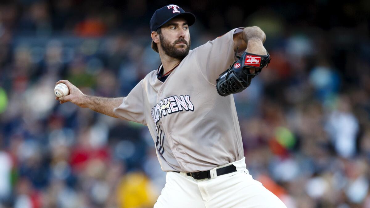 Tigers pitcher Justin Verlander pitches for the Toledo Mud Hens during a rehabilitation start against the Columbus Clippers on Saturday.