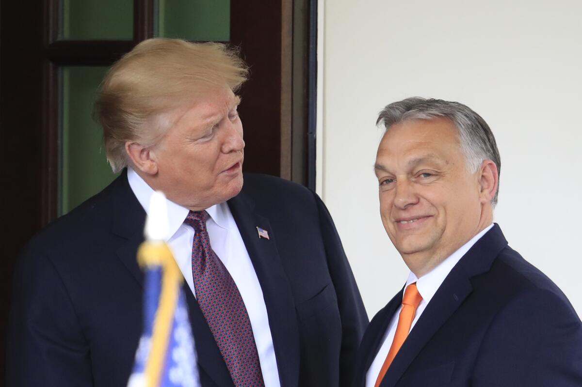 Then-Presiden Trump welcomes Hungarian Prime Minister Viktor Orban to the White House.