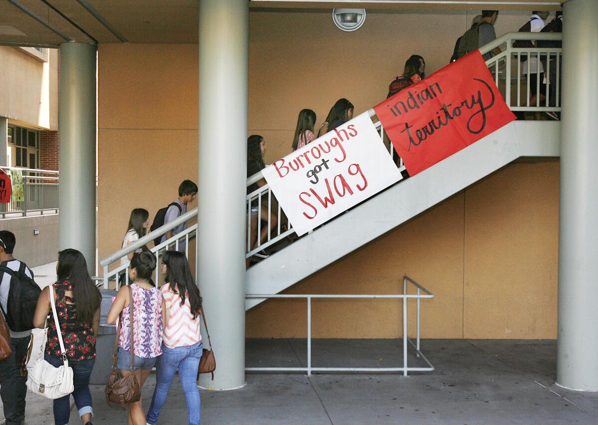 Students return on the first day of school at John Burroughs High in 2012.