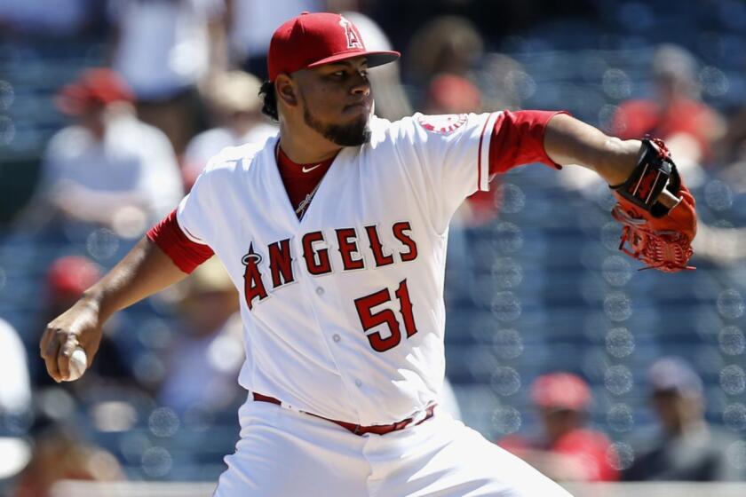 Los Angeles Angels starting pitcher Jaime Barria works to a Seattle Mariners batter during the first inning of a baseball game in Anaheim, Calif., Sunday, Sept. 16, 2018. (AP Photo/Alex Gallardo)