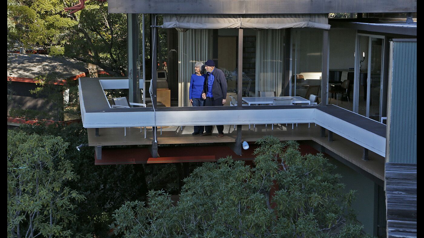 Herbert and Ileene Bernard on the deck of their Silver Lake home.