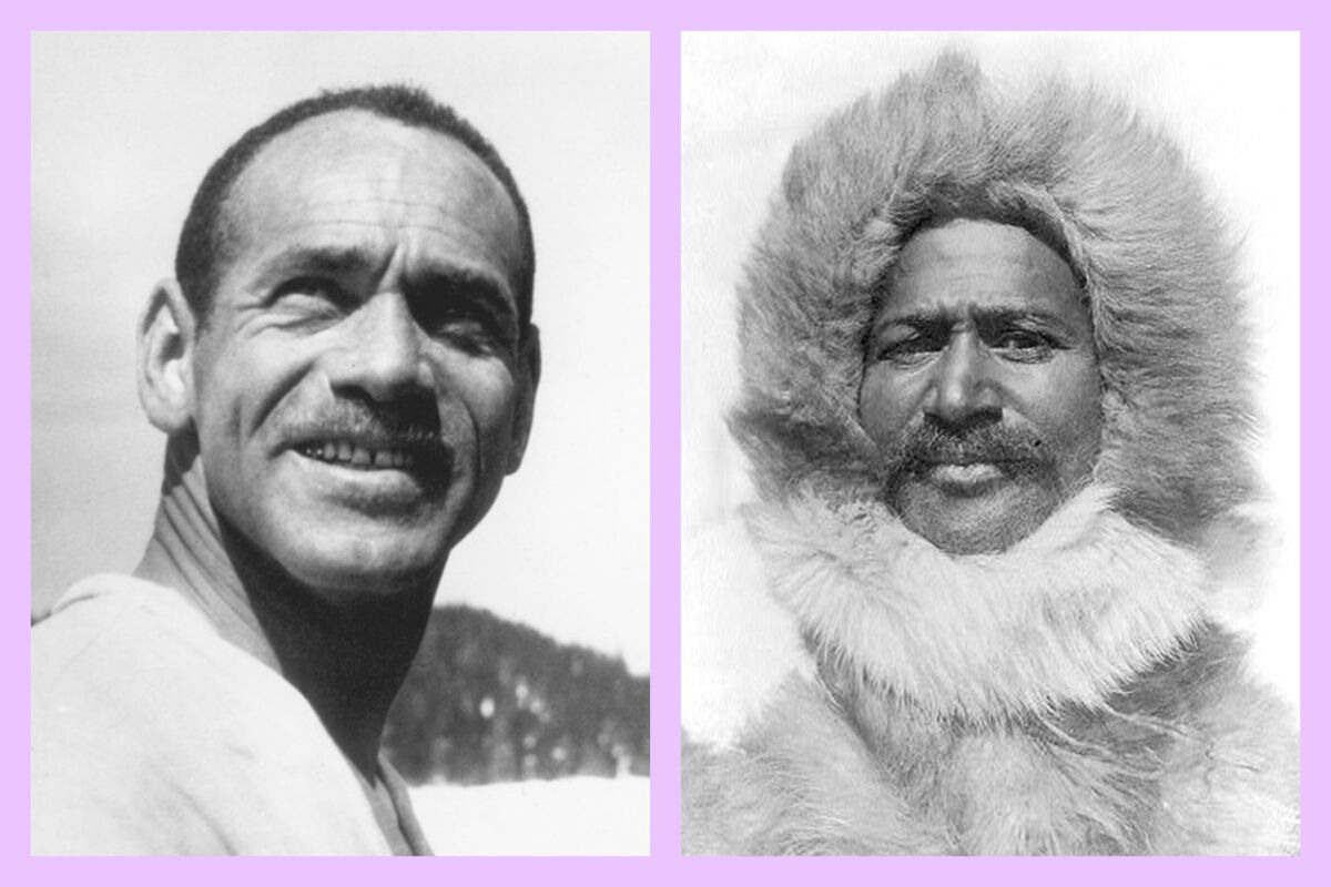 The faces of two Black explorers, side by side: Charles Madison Crenchaw and Matthew Henson.