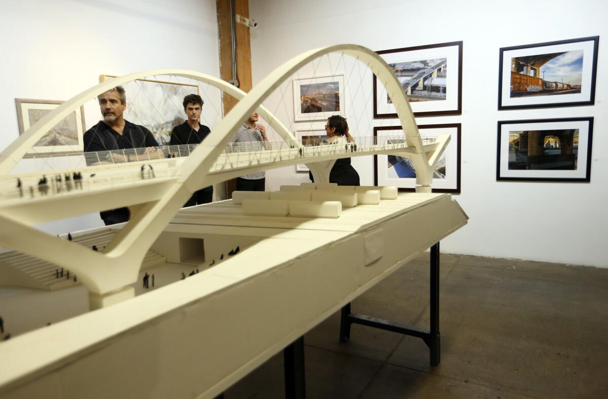 The art work at the Ode to The Bridge exhibit at Art Share L.A. on September 11, 2015.
