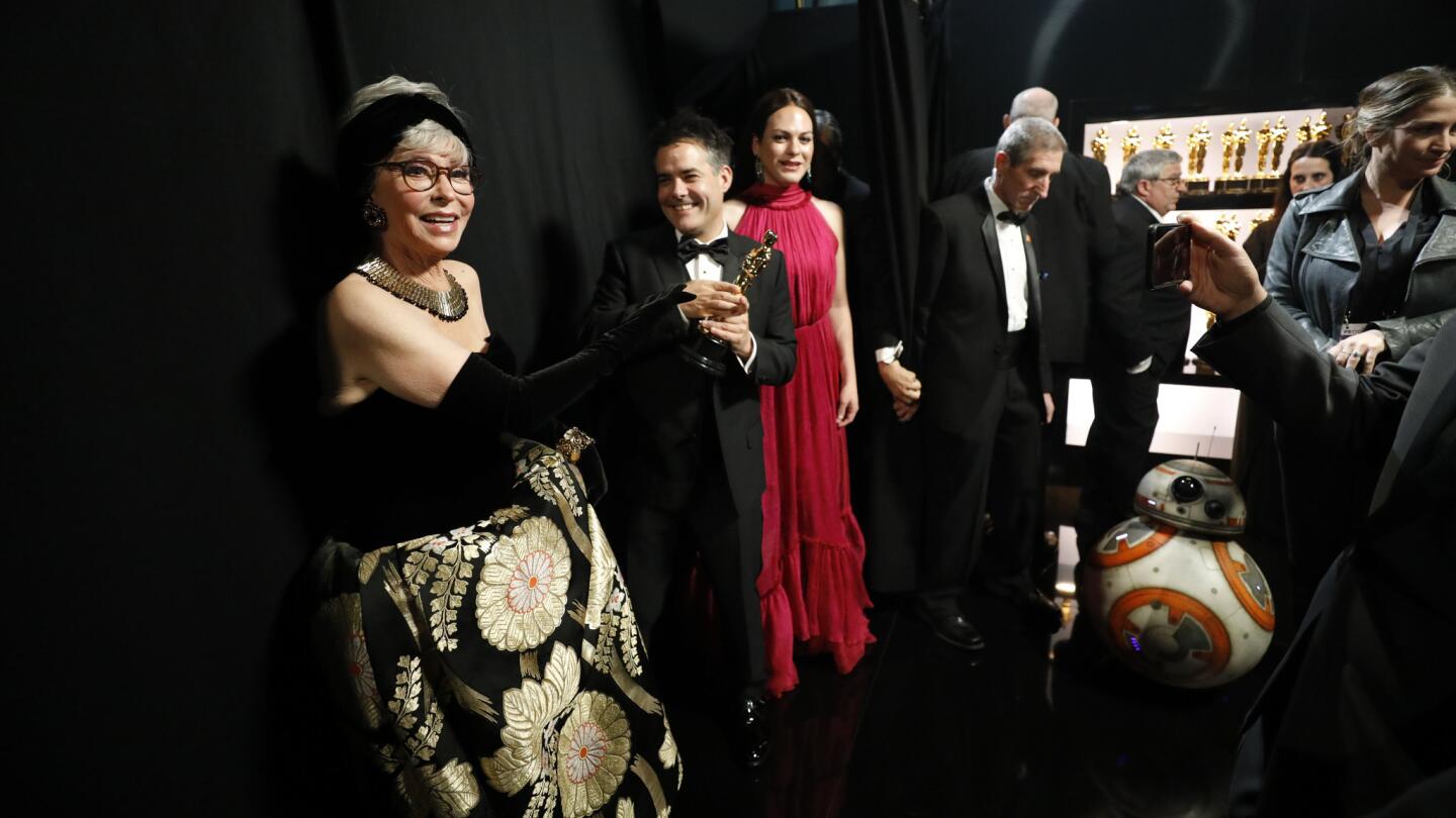 Rita Moreno backstage at the 90th Academy Awards on Sunday at the Dolby Theatre in Hollywood.