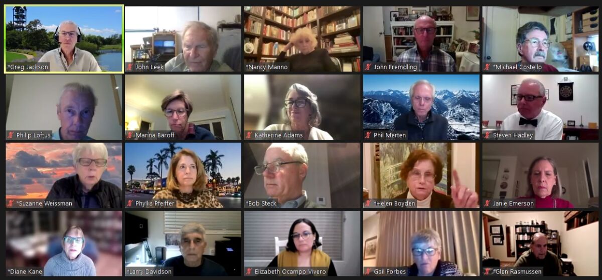 La Jolla Community Planning Association trustees and others meet via Zoom in February.