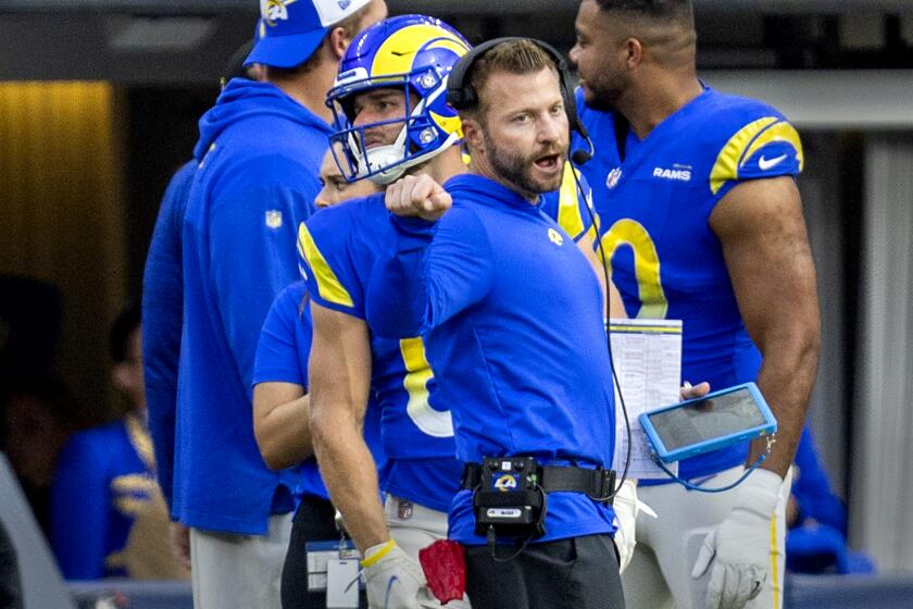 Rams head coach Sean McVay gives instructions in the second half against the Steelers.