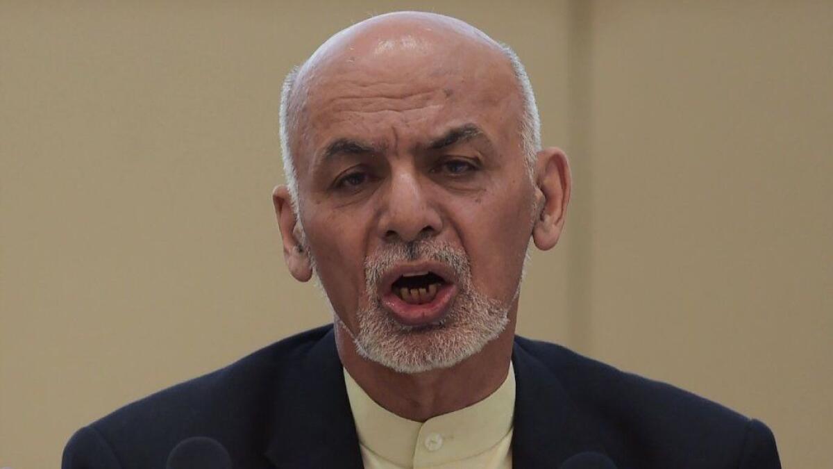 Afghan President Ashraf Ghani speaks at the second Kabul Process conference on Feb. 28, 2018.