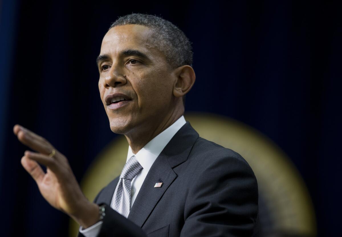 President Obama speaks about the new healthcare law in the Eisenhower Executive Office Building in Washington, D.C.