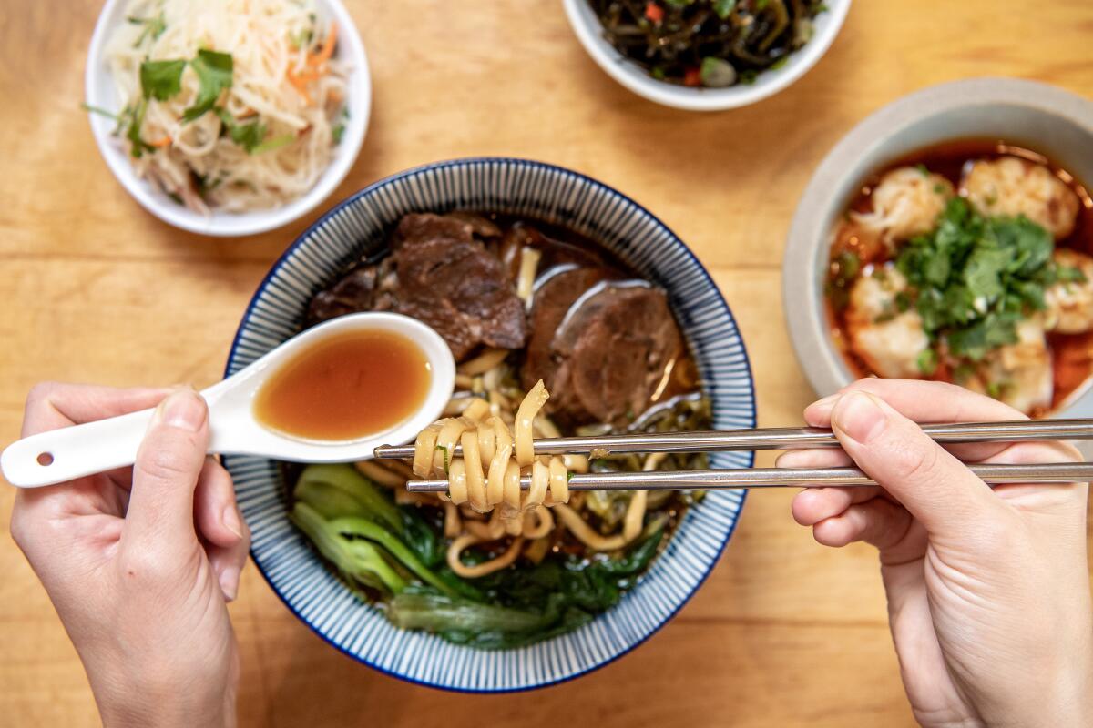 LOS ANGELES, CA - SEPTEMBER 15: Beef noodle soup from Pine & Crane on Friday, Sept. 15, 2023 in Los Angeles, CA. (Mariah Tauger / Los Angeles Times)