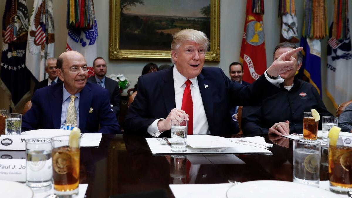 President Trump with his Commerce secretary nominee, Wilbur Ross, left, at the White House.