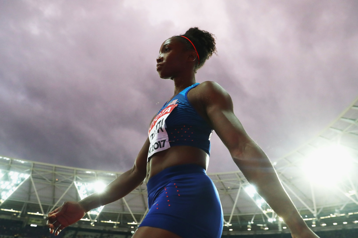 Tianna Bartoletta competes at the 2017 track and field world championships.