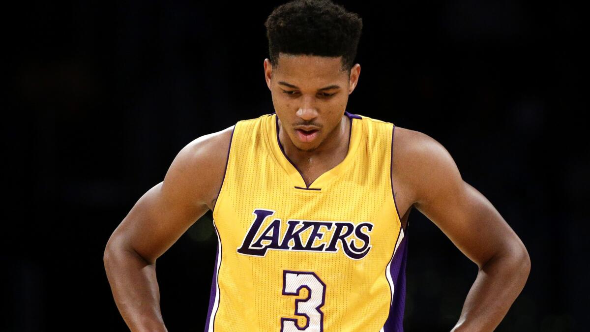 Lakers rookie Anthony Brown, shown during a game earlier this season, started at small forward Saturday in place of Kobe Bryant.