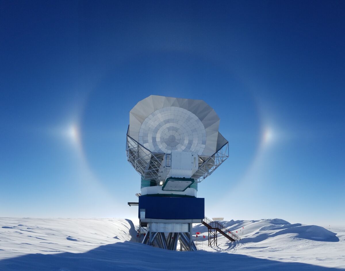 The South Pole Telescope is located at the National Science Foundation's Amundsen-Scott South Pole Station in Antarctica.