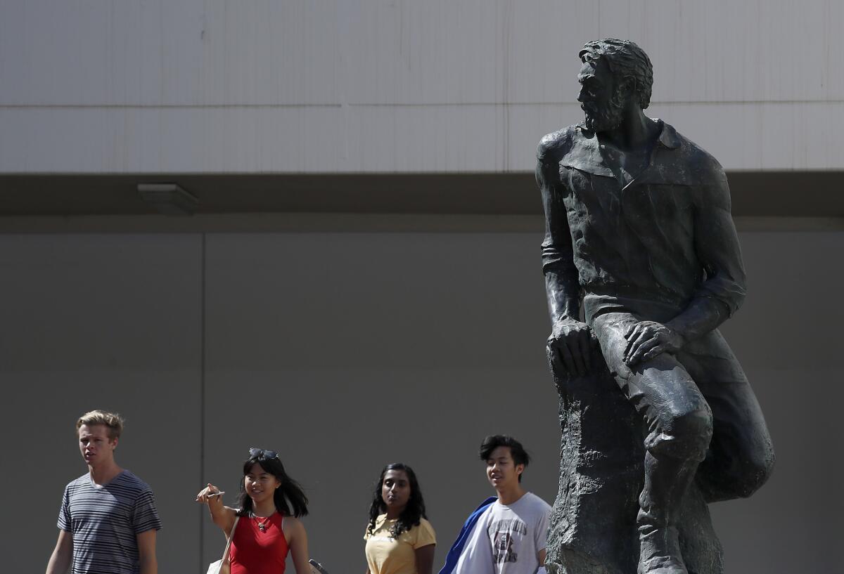 Cal State Long Beach announced it would move the bronze statue of Prospector Pete to a less prominent place on campus and officially retire the mascot, which has been deemed offensive by some.