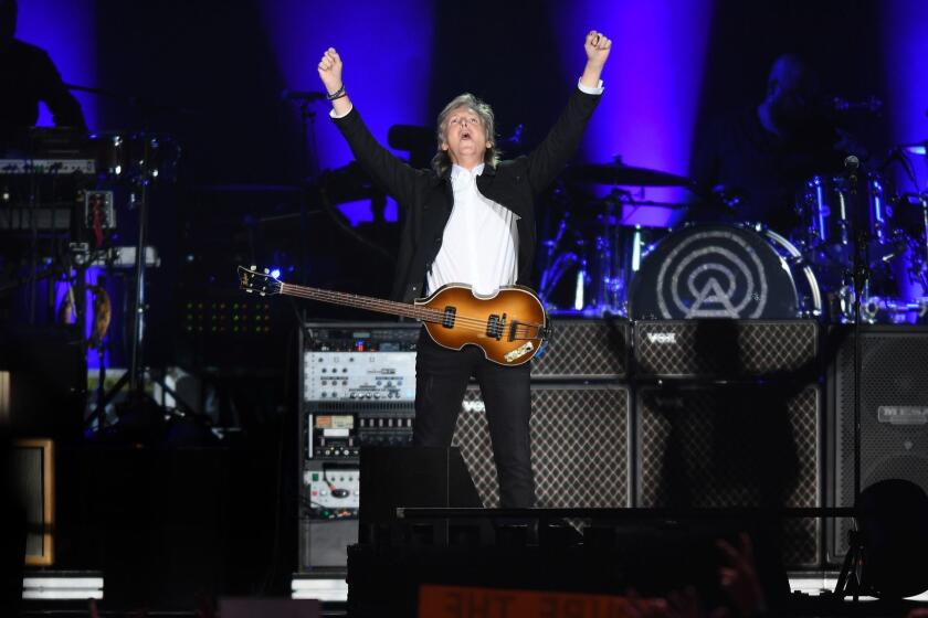 LOS ANGELES, CALIFORNIA JULY 14, 2019-Paul McCartney performs to a sold out crowd at Dodger Stadium Saturdsy. (Wally Skalij/Los Angeles Times)