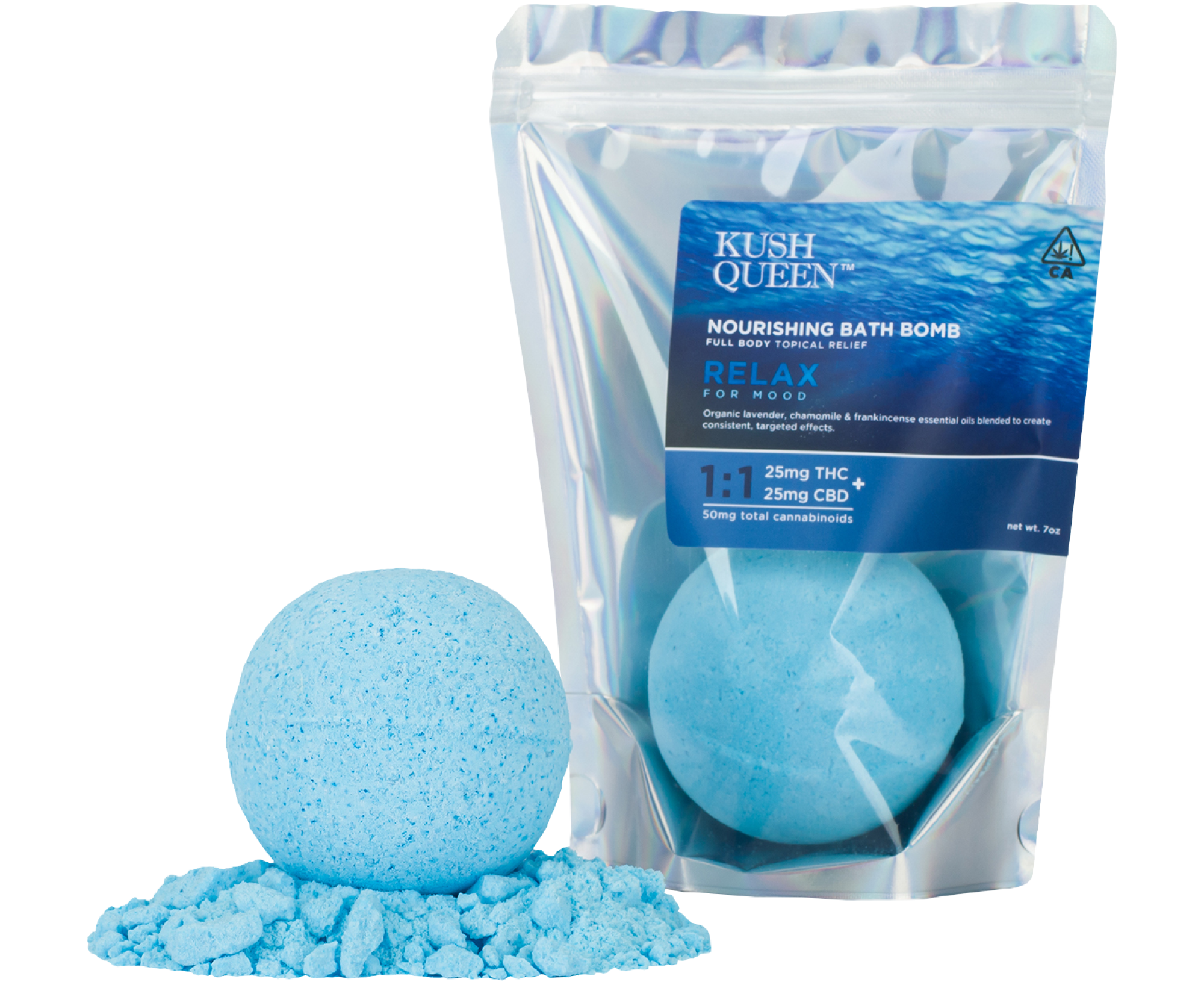 Kush Queen's blue Relax bath bomb with CBD and THC