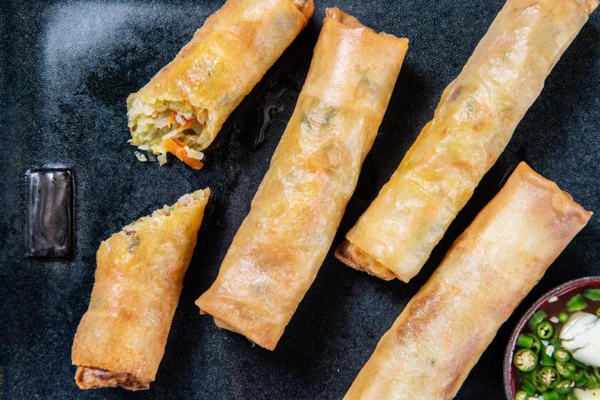 LOS ANGELES, CA- January 8, 2020: Filipino Shanghai Lumpia on Wednesday January 8, 2020. (Mariah Tauger / Los Angeles Times / prop styling by Kate Parisian)