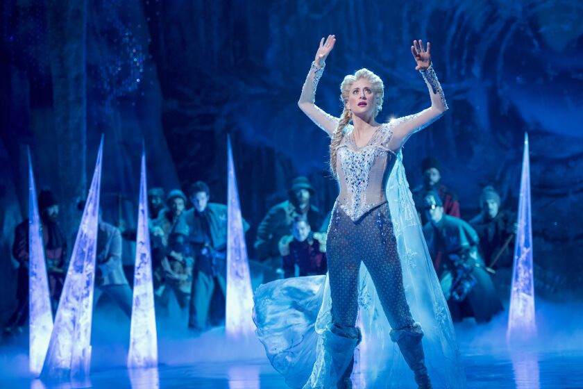 Caissie Levy as Elsa in FROZEN on Broadway. Photo by Deen van Meer. Disney Theatrical Productions under the direction of Thomas Schumacher presents Frozen, the new Broadway musical, music and lyrics by Kristen Anderson-Lopez and Robert Lopez and book by Jennifer Lee, opening night March 22nd, starring Caissie Levy (Elsa).