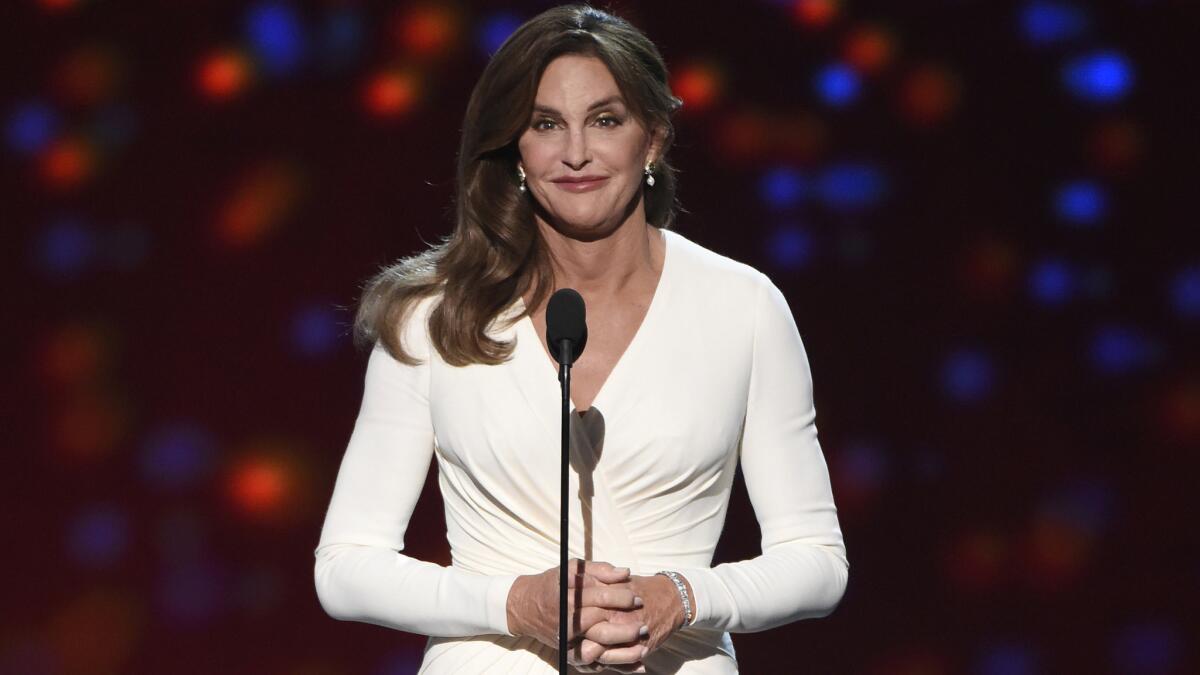 Caitlyn Jenner accepts the Arthur Ashe Courage Award at the ESPY Awards in downtown Los Angeles on Wednesday.