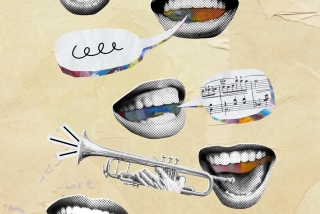 Collage of several mouths with music notes and speech bubbles