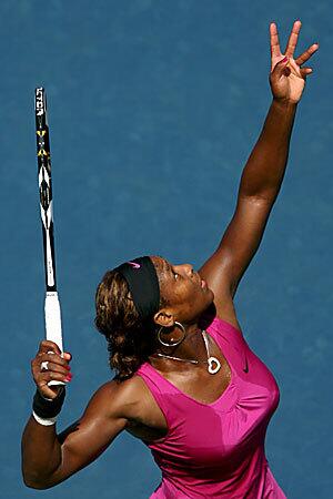 Serena Williams serves to Daniela Hantuchova of Slovakia during their match Sunday at the U.S. Open.