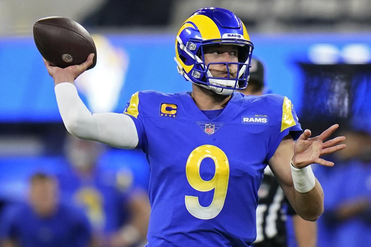 Los Angeles Rams quarterback Matthew Stafford passes against the Arizona Cardinals.