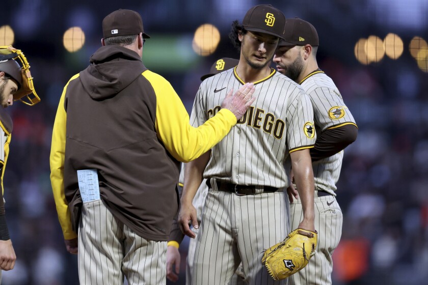 Padres pitcher Yu Darvish is removed from a game by Bob Melvin