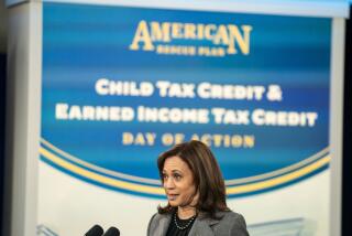 WASHINGTON, DC - FEBRUARY 08: Vice President Kamala Harris delivers remarks on the Child Tax Credit/ Earned Income Tax Credit Day of Action at the South Court Auditorium of the White House on Tuesday, Feb. 8, 2022 in Washington, DC. The "Day of Action," February 8, is to encourage families and workers who are eligible for the ARP's expanded Child Tax Credit (CTC) and Earned Income Tax Credit (EITC) to file their taxes to get the full benefits they are already allowed in law. (Kent Nishimura / Los Angeles Times)