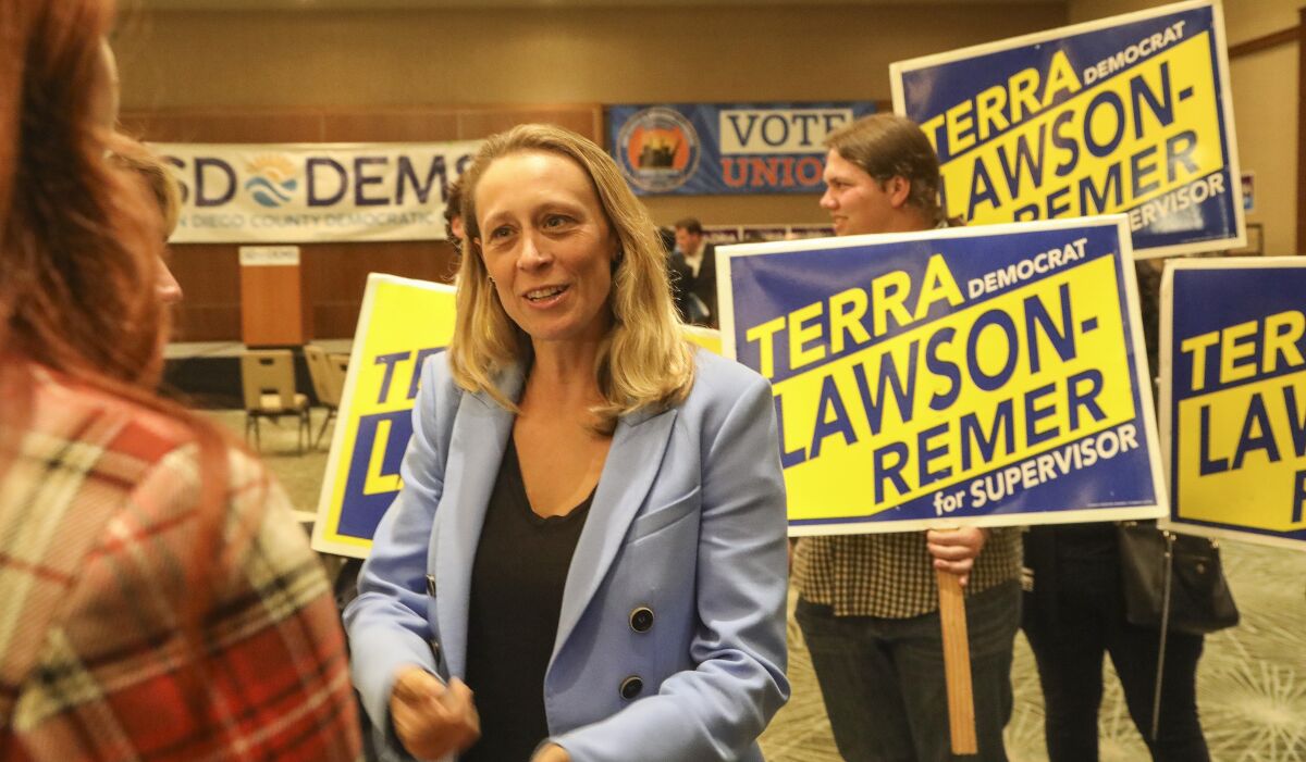 Terra Lawson-Remer on election night, March 3 in San Diego