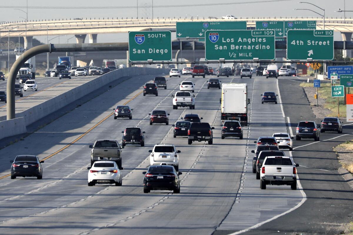 Vehicles on a freeway.