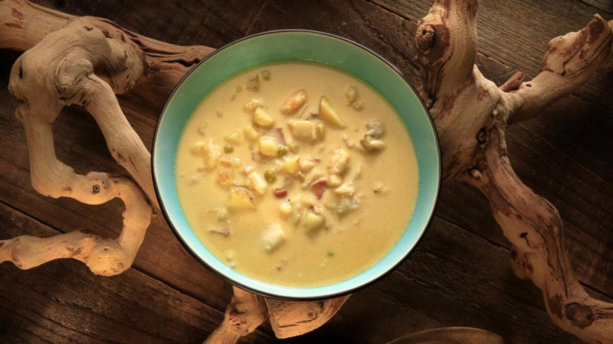 Andalusian seafood chowder (Gazpachuelo con pescado).