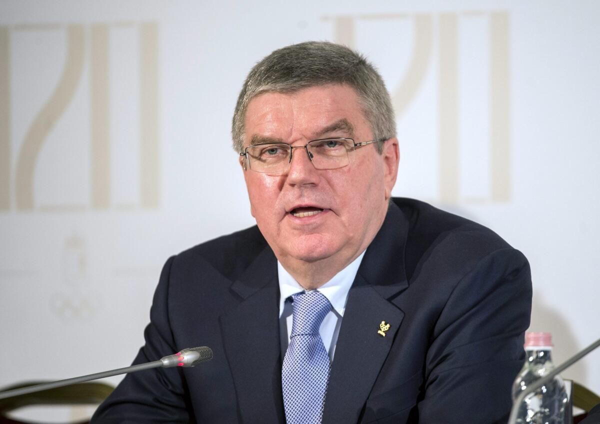 International Olympic Committee President Thomas Bach speaks in Budapest, Hungary, on Dec. 15.