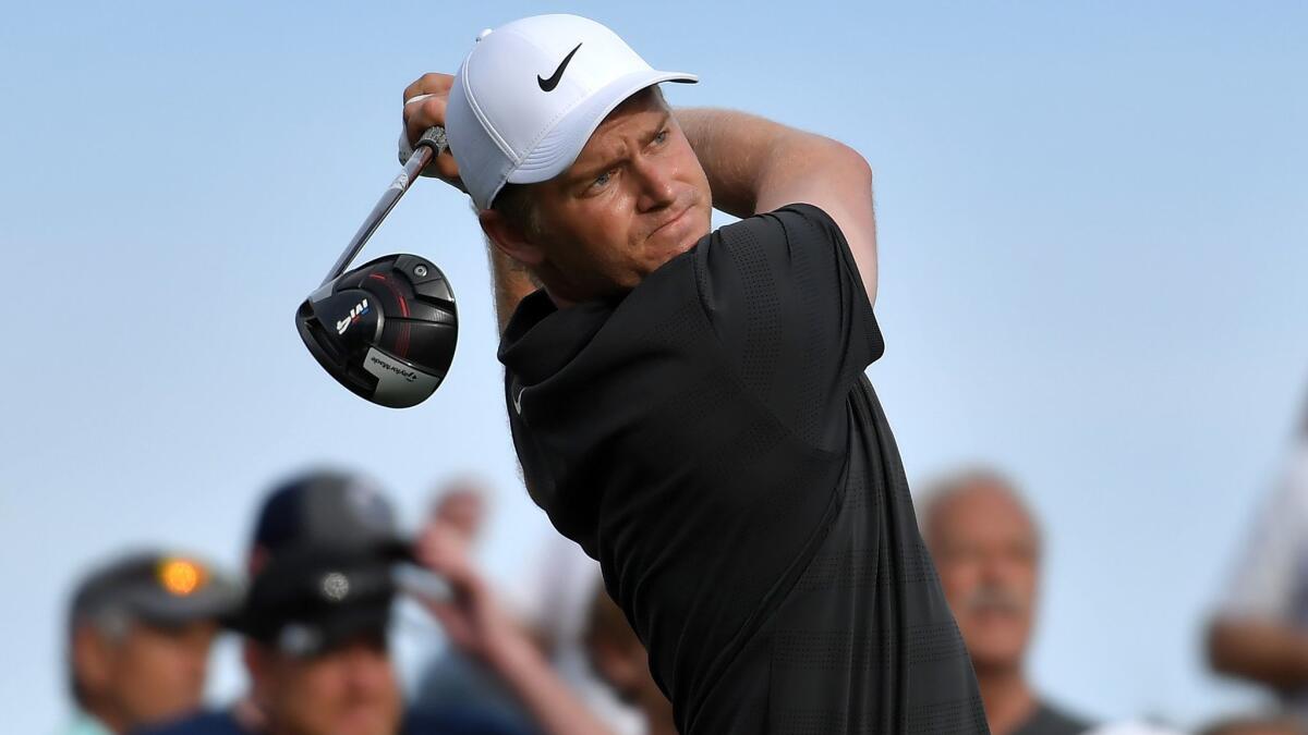 Adam Long tees off the 16th hole during the final round of the Desert Classic at the Stadium Course on Sunday in La Quinta.