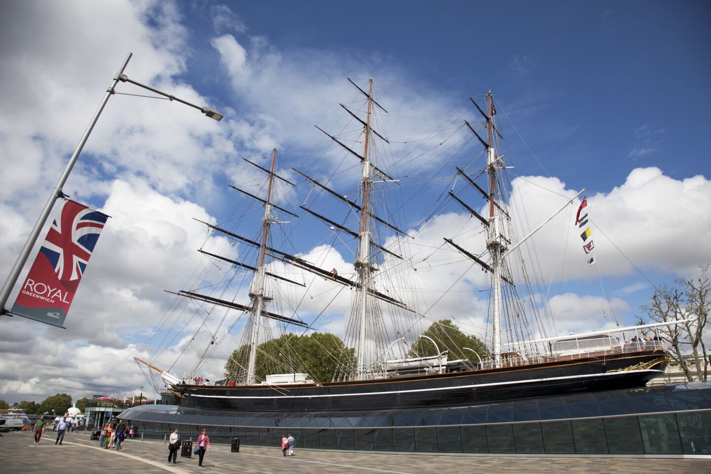 The Cutty Sark is a clipper ship built in 1869 for the Jock Willis shipping line. The ship now sits in Greenwich.