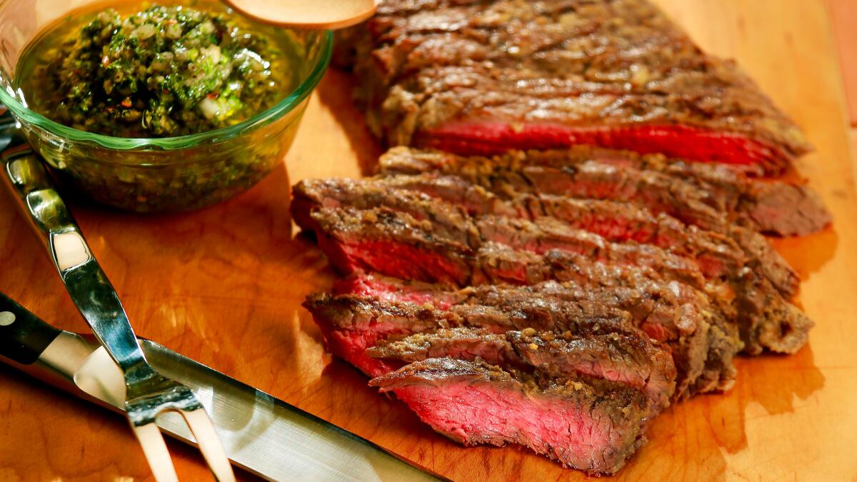 Skirt steak with chimichurri sauce from "Around the Fire," by Gabrielle Quiñónez Denton and Greg Denton.