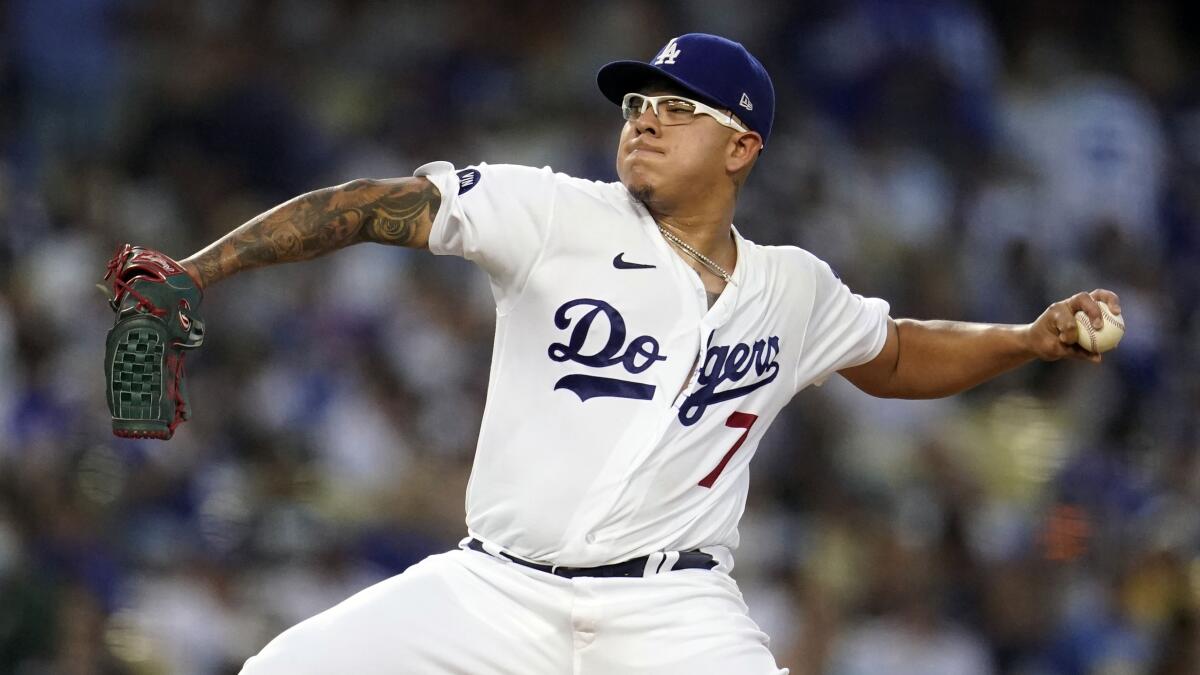 Dodgers' Julio Urías pitches against the San Diego Padres on Sept. 3.