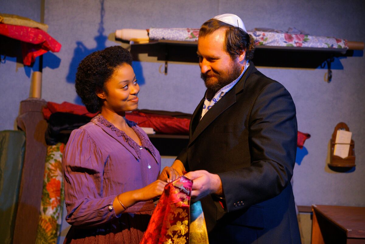 Tom Steward, pictured with Tamara McMillian in New Village Arts' 2019 production of "Intimate Apparel," is among the playwrights whose works will be showcased this weekend in the Carlsbad theater's Final Draft New Play Festival.