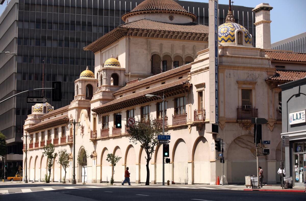 The Herald Examiner building on South Broadway at 11th Street in downtown Los Angeles was commissioned by publisher William Randolph Hearst and officially opened on Jan. 1, 1915.