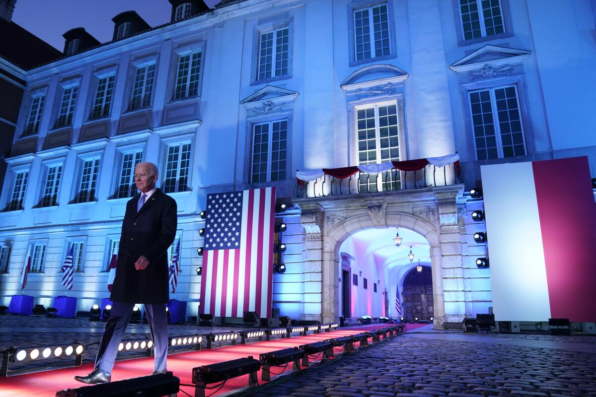 President Biden taking the stage in Warsaw, Poland last month to speak about the Russian war in Ukraine.