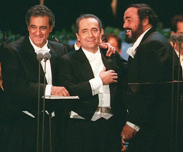 The Three Tenors, Placido Domingo, left, Jose Carreras and Luciano Pavarotti, sang at Dodger Stadium in 1994.