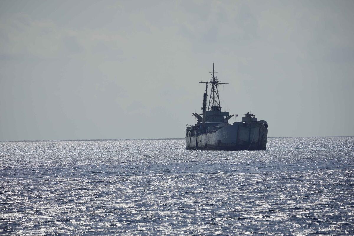 Philippine navy ship BRP Sierra Madre in the ocean water