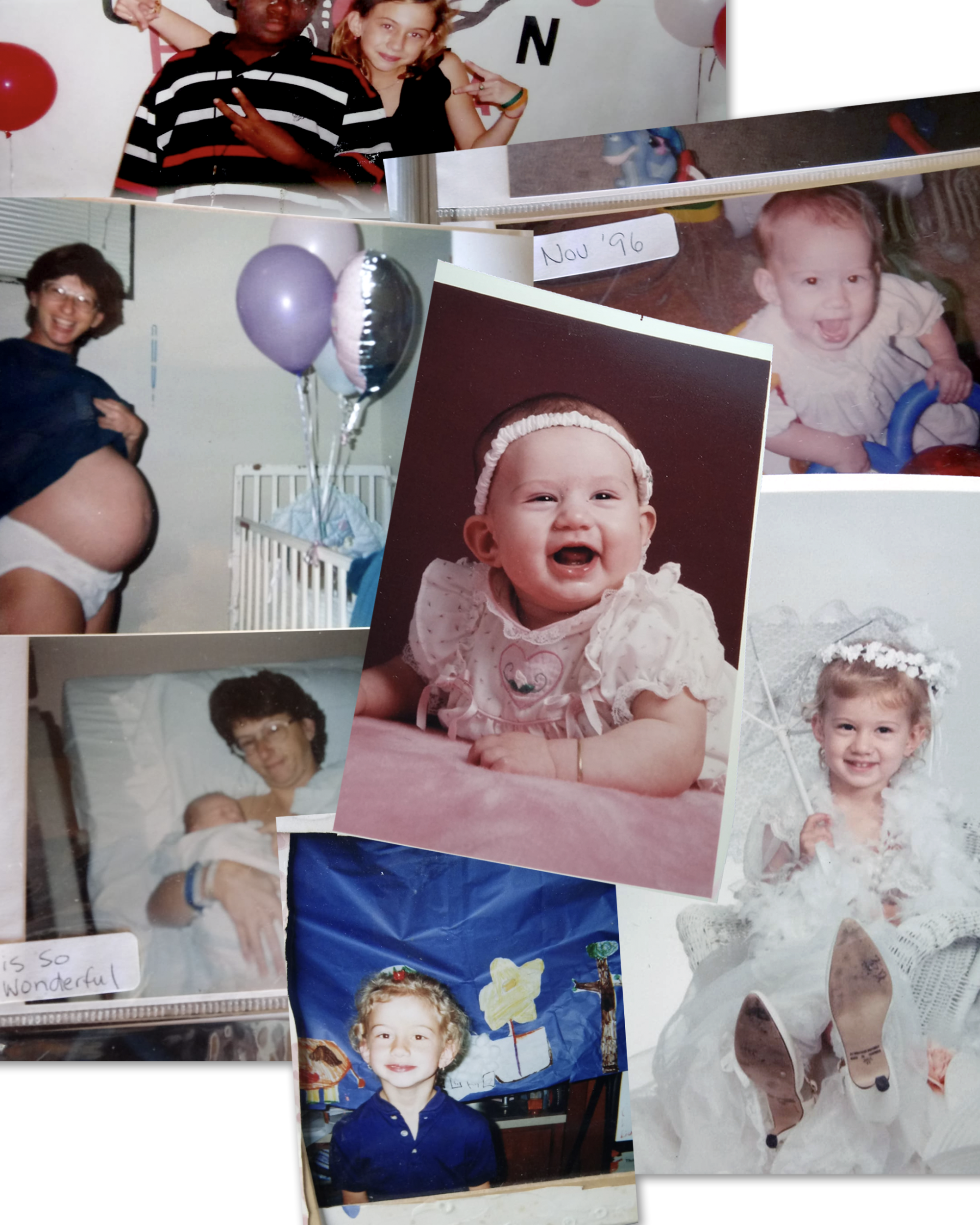 A collage of photos from Mckenzie's childhood with her mom Cat.