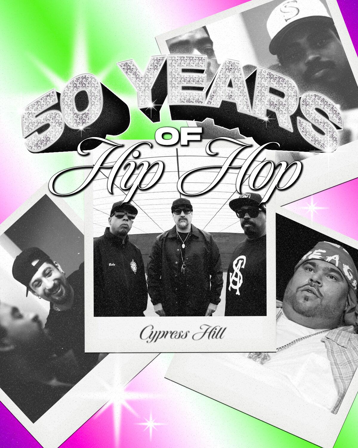 A photo montage celebrating 50 years of hip-hop