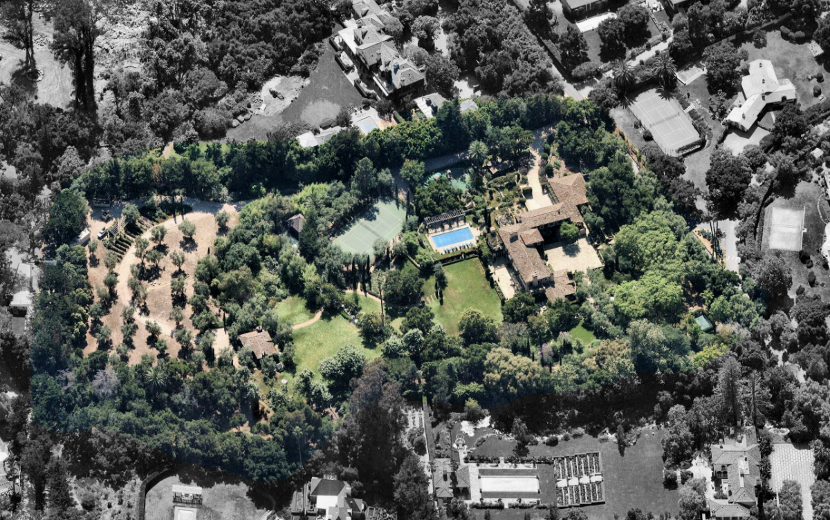 An aerial view of a 7-acre Montecito estate that Prince Harry and Meghan Markle may have bought in June
