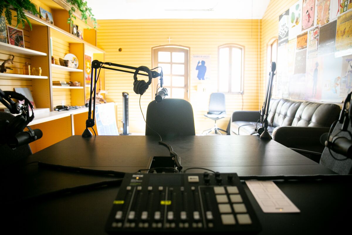 A new podcast studio opened in a vacant shop in the Lighthouse District. Seaport Village is using the space to record its own branded podcast called, "Seaport Sessions."